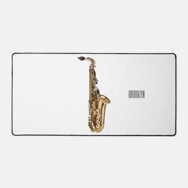 Saxophone cartoon illustration desk mat (Front)