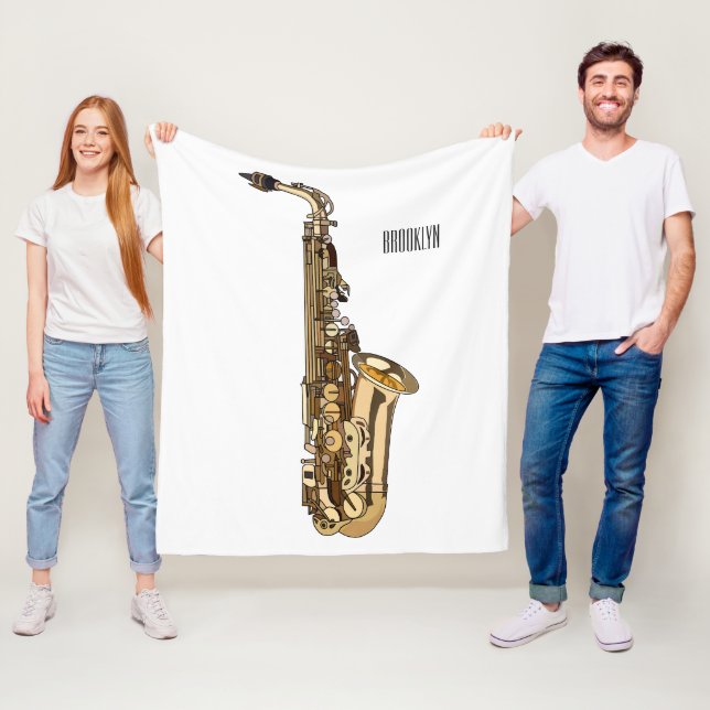 Saxophone cartoon illustration fleece blanket (In Situ)