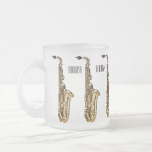 Saxophone cartoon illustration frosted glass coffee mug