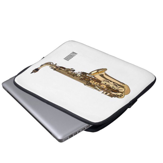Saxophone cartoon illustration laptop sleeve (Front Bottom)