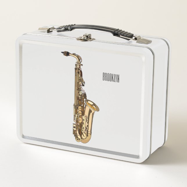 Saxophone cartoon illustration metal lunch box (Front)
