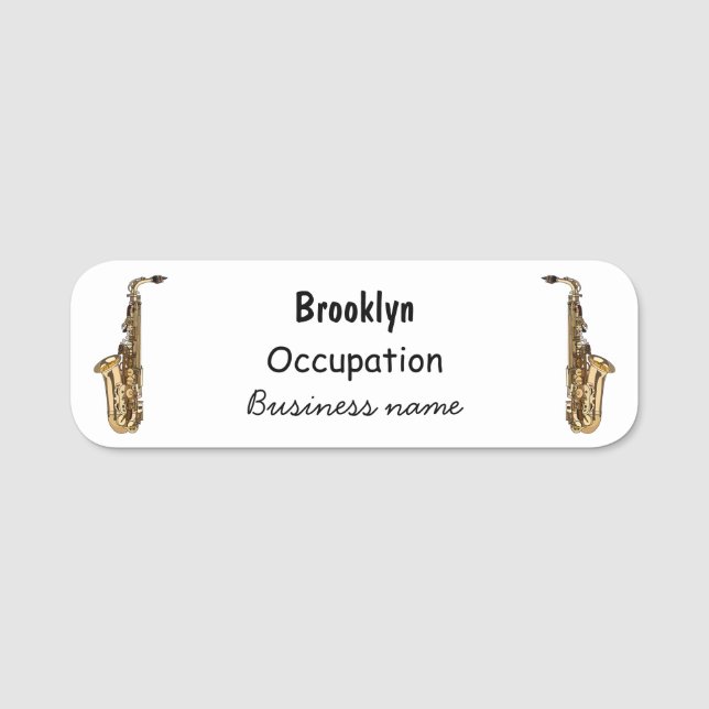 Saxophone cartoon illustration name tag (Front)