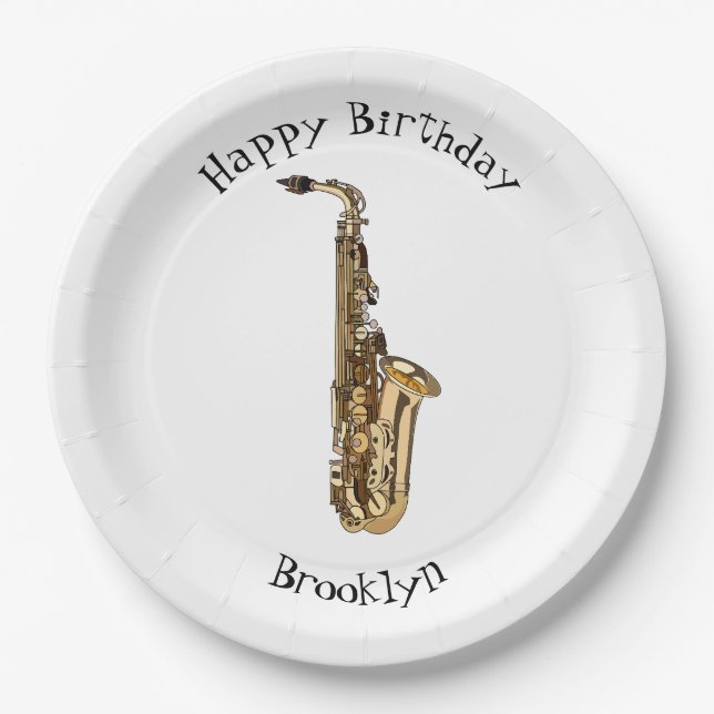 Saxophone cartoon illustration paper plate (Front)