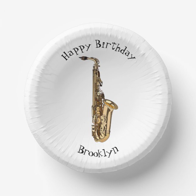 Saxophone cartoon illustration paper plate (Front)