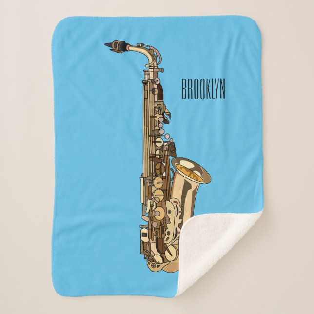 Saxophone cartoon illustration sherpa blanket (Front)