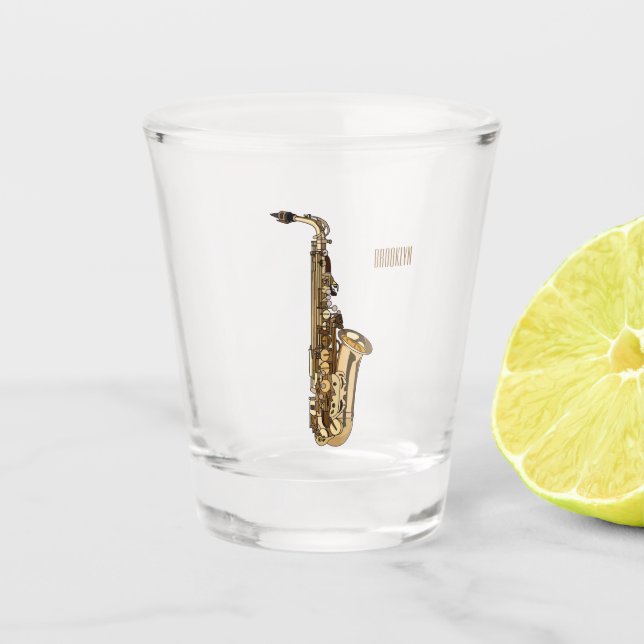 Saxophone cartoon illustration shot glass (Front)