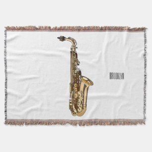 Saxophone cartoon illustration throw blanket