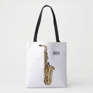 Saxophone cartoon illustration tote bag