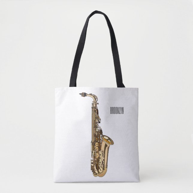 Saxophone cartoon illustration tote bag (Front)