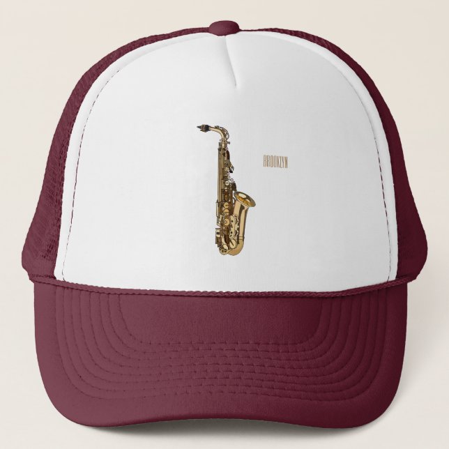 Saxophone cartoon illustration trucker hat (Front)
