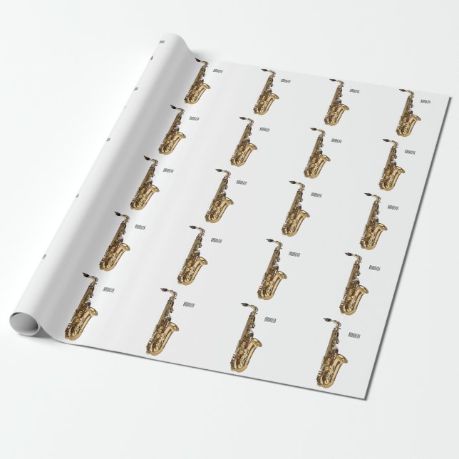 Saxophone cartoon illustration wrapping paper (Unrolled)