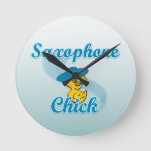 Saxophone Chick #3 Round Clock