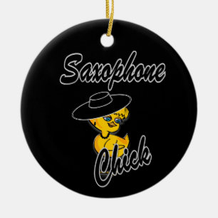 Saxophone Chick #4 Ceramic Tree Decoration