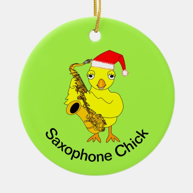 Saxophone Chick Ceramic Tree Decoration (Front)