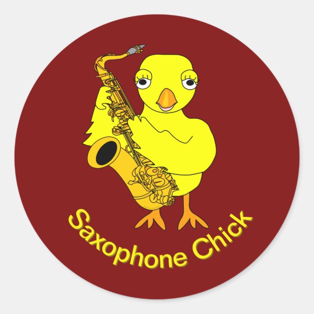 Saxophone Chick Classic Round Sticker (Front)