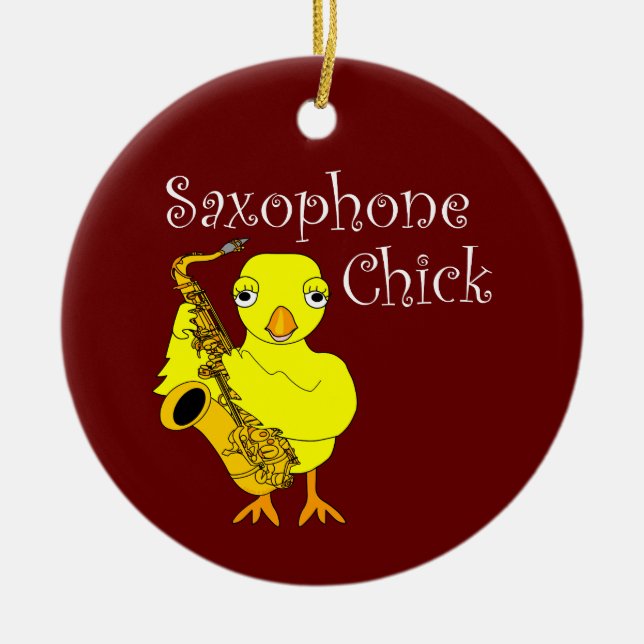Saxophone Chick Text Ceramic Tree Decoration (Front)