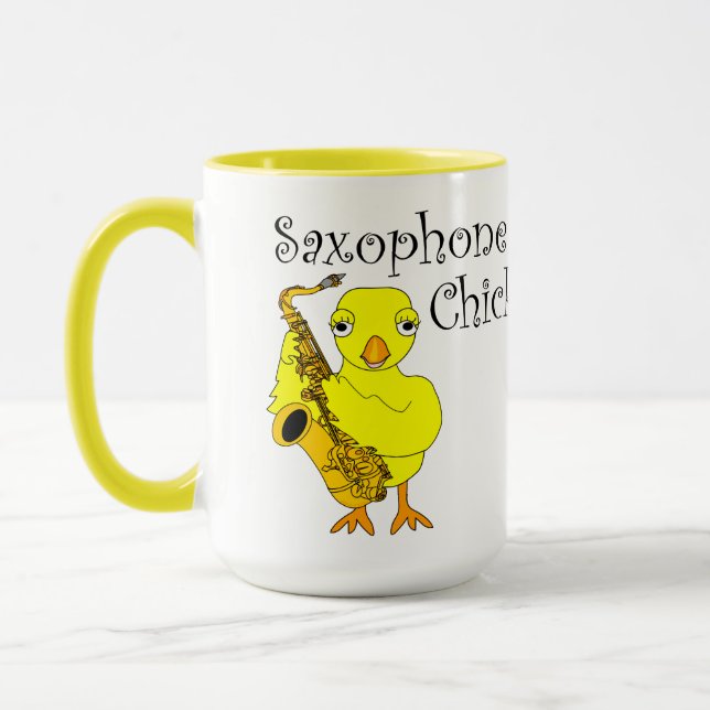 Saxophone Chick Text Mug (Left)