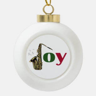 Saxophone Christmas Joy Ceramic Ball Christmas Ornament