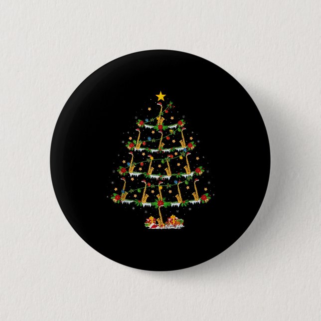 Saxophone Christmas Tree Lights Music Lover Musica 6 Cm Round Badge (Front)