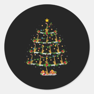 Saxophone Christmas Tree Lights Music Lover Musica Classic Round Sticker