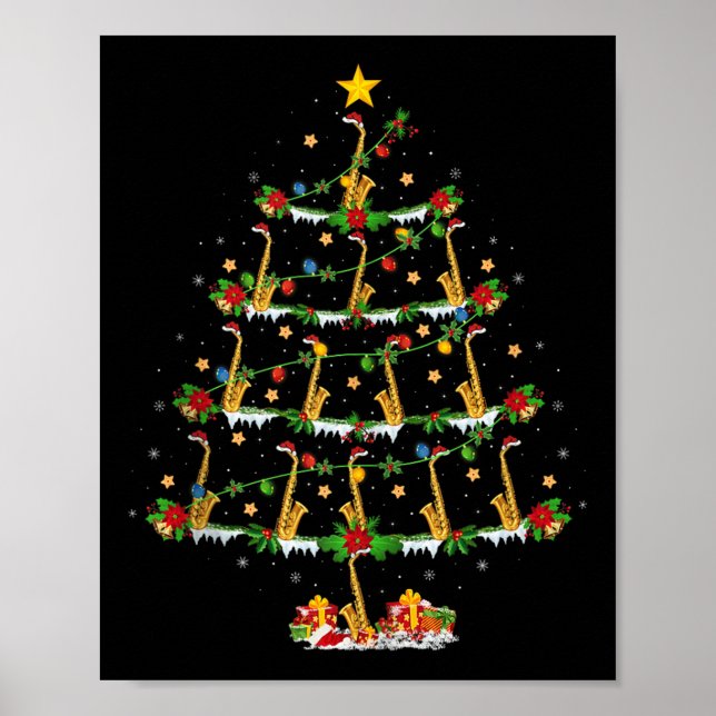 Saxophone Christmas Tree Lights Music Lover Musica Poster (Front)