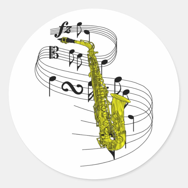 Saxophone Classic Round Sticker (Front)