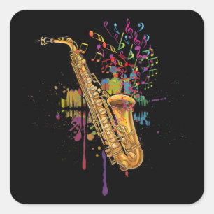 Saxophone Colorful Music Notes For Saxophonist Square Sticker