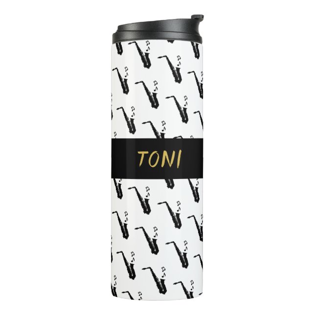Saxophone Cool White Music Thermal Tumbler (Rotated Left)