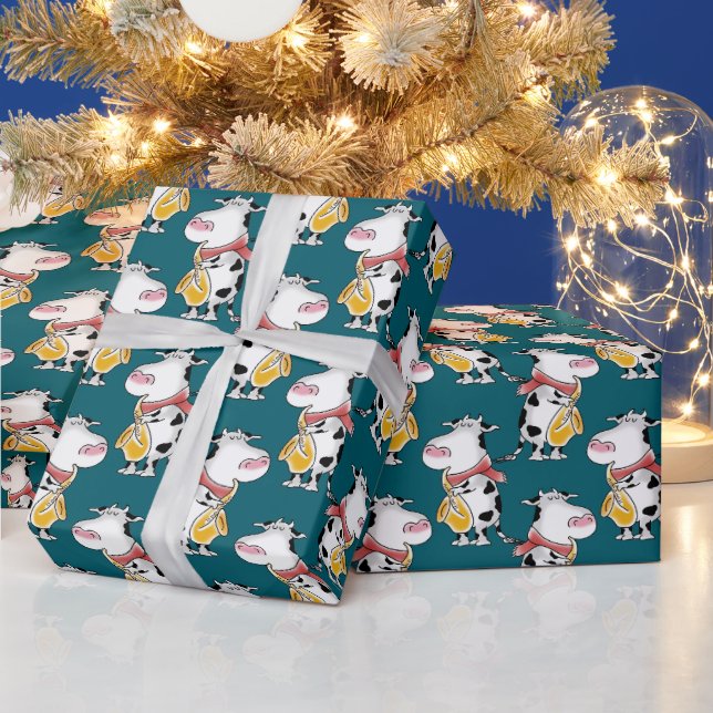 Saxophone Cow Wrapping Paper (Holidays)