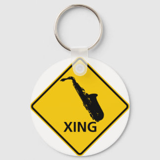 Saxophone Crossing Highway Sign Key Ring