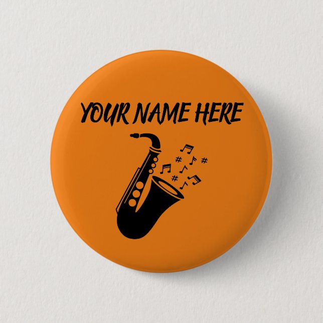 Saxophone CUSTOM NAME 6 Cm Round Badge (Front)