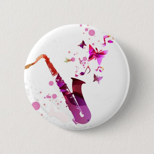 Saxophone cute music and butterflies 6 cm round badge (Front)
