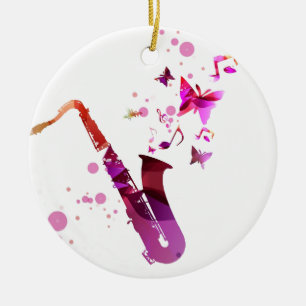 Saxophone cute music and butterflies ceramic tree decoration