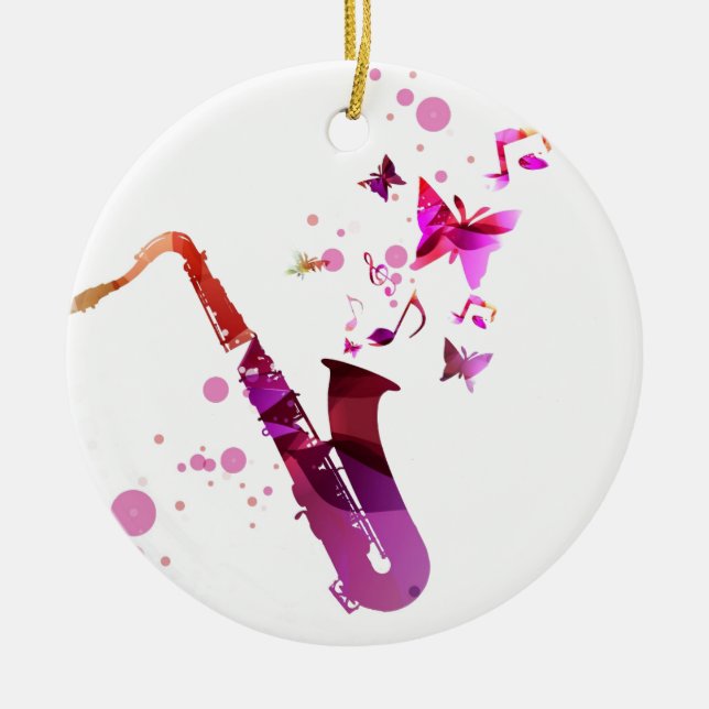 Saxophone cute music and butterflies ceramic tree decoration (Front)