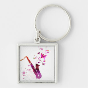 Saxophone cute music and butterflies key ring