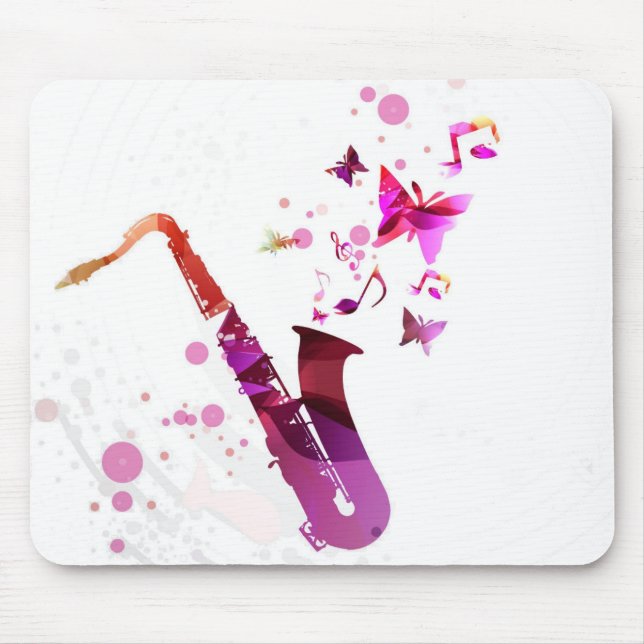 Saxophone cute music and butterflies mouse mat (Front)