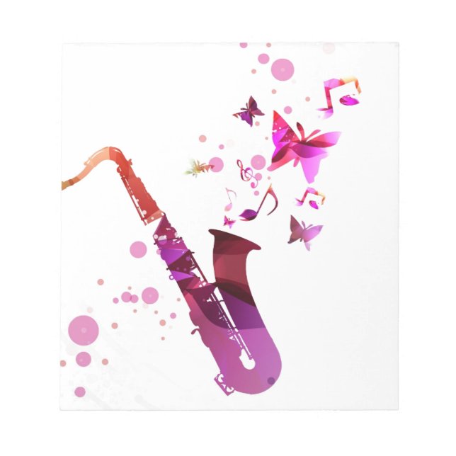 Saxophone cute music and butterflies notepad (Front)