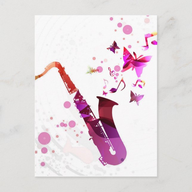 Saxophone cute music and butterflies postcard (Front)