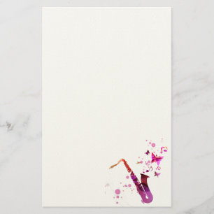 Saxophone cute music and butterflies stationery