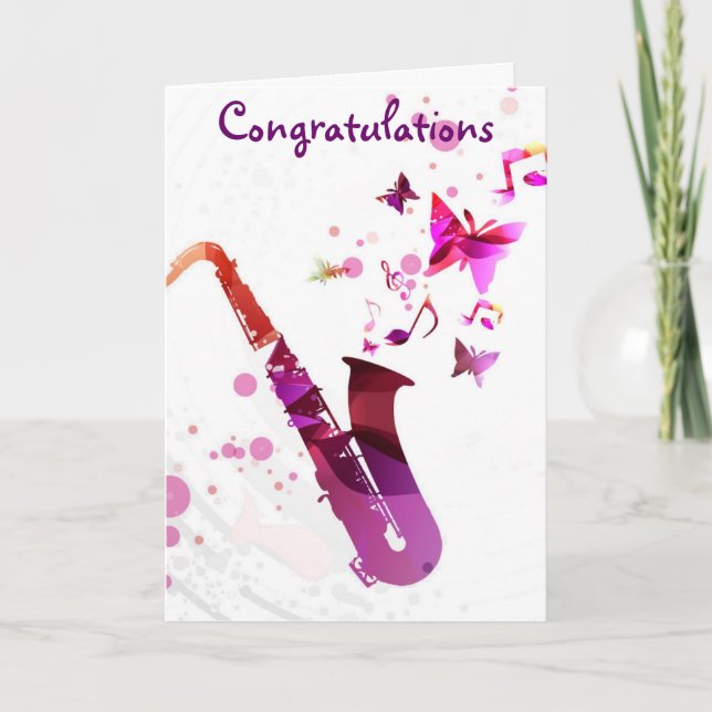 Saxophone cute music butterflies Congratulations Card (Front)