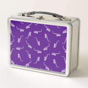 Saxophone Design Vintage Saxophones Music Pattern Metal Lunch Box
