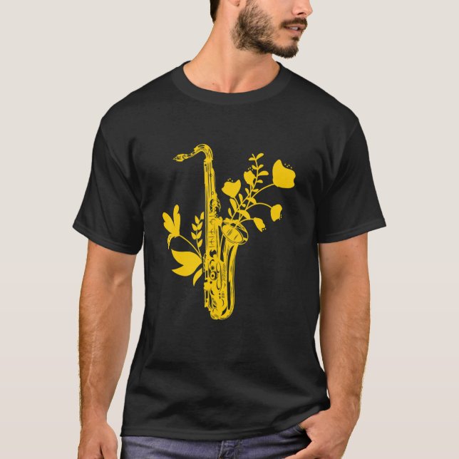 Saxophone Flowers Musical Instrument Musician Saxo T-Shirt (Front)