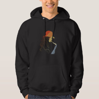 Saxophone Girl Sketch Vintage Jazz Music Hoodie