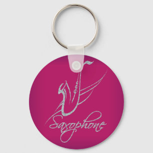 Saxophone Glitter Silver and Pink Key Ring