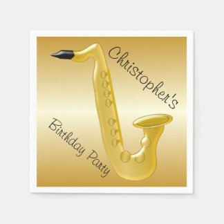 Saxophone Gold Coloured Birthday Napkin