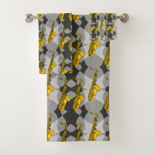 Saxophone Grey Pattern Bath Towel Set