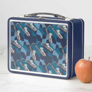 Saxophone Grey Pattern Metal Lunch Box
