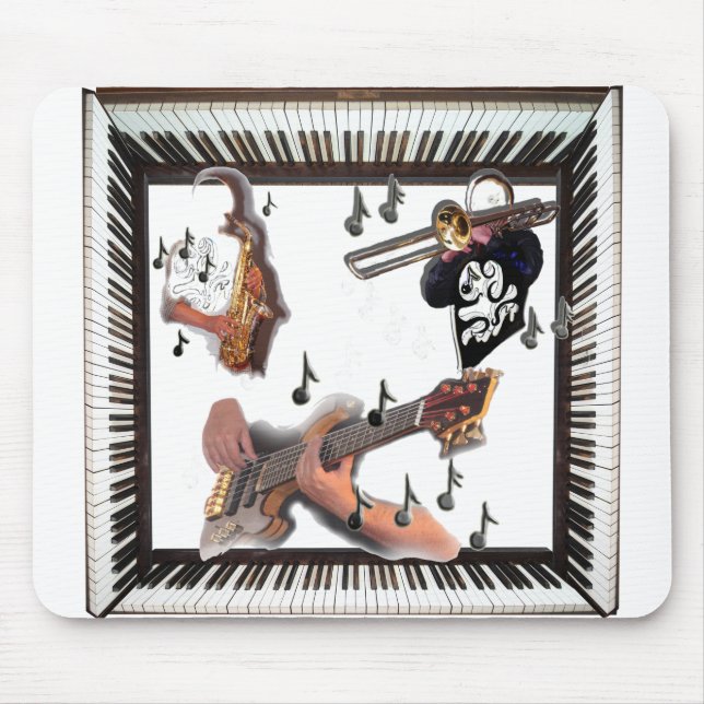 Saxophone Guitar Trombone Piano Design Mouse Mat (Front)
