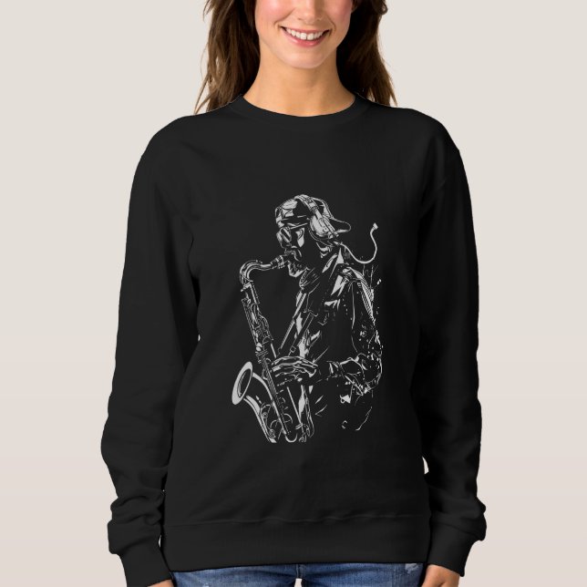 Saxophone Guy Drawing Classical Music Sweatshirt (Front)