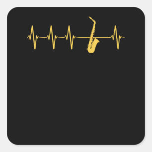 Saxophone Heartbeat Square Sticker